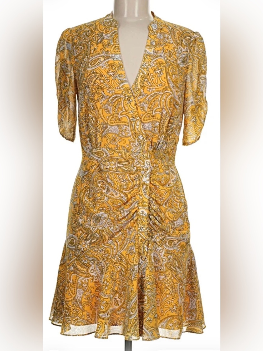 JAYGODFREY Yellow Paisley Wrap-Style Mini Dress